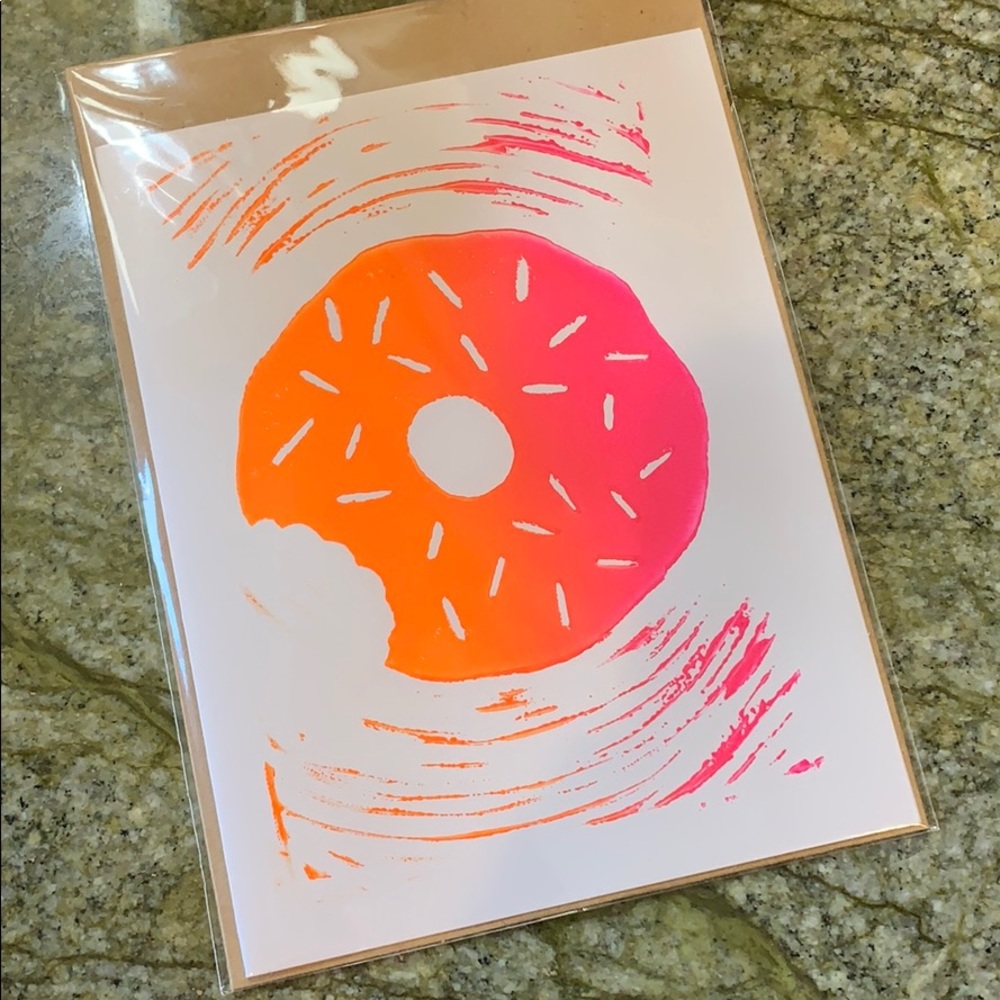 Neon Donut (with sprinkles) Block Print Card